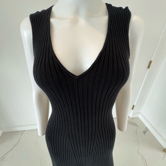 BCBG MaxAzria Ribbed Tank Dress size XXS Sleeveless Black with attached belt - Picture 7 of 10